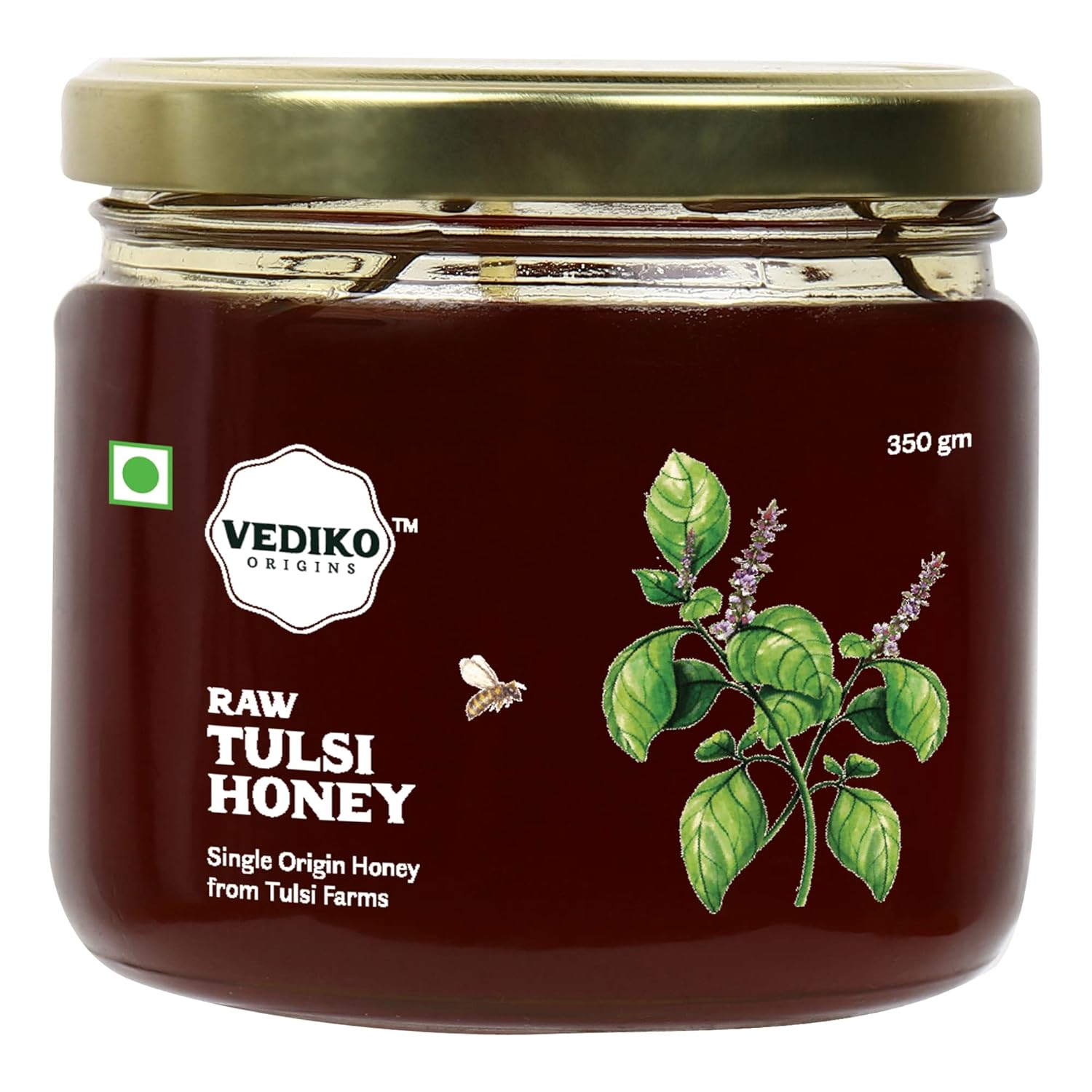 Vediko Origins Farm Fresh Raw Tulsi Honey 350 GM Pure, Natural, and Unprocessed Basil Honey